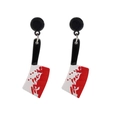 Edgy acrylic cleaver earrings featuring realistic red blood splatter on a white background - Bloody Cleaver