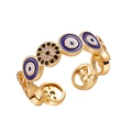 18K gold plated open ring with purple and white enamel evil eye and zircon stones - Adjustable Open / 10113-Blue