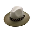 Detail of fedora hat showing leopard print band and olive green brim texture - Khaki Green Patchwork
