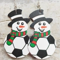 Orecchini a pupazzo di neve di Natale con motivo calcio in pelle per tifosi - Pupazzo di Neve Calcio