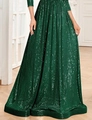 Elegant dark green maxi dress with shimmering sequins and flowing A-line silhouette - US Size 2 (S) / Dark Green