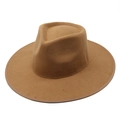 Classic tan wool fedora hat with a wide brim and teardrop crown for autumn and winter fashion - M (56-58cm) / Khaki