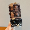 Earth tone high-elastic hair scrunchies set with cute charms in transparent box - 15 Piece Set / Black Coffee