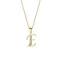 Collier plaqué or 18K avec pendentif lettre E serti de zircons sur chaîne en acier inoxydable - Lettre E