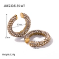 18K gold-plated stainless steel paved zircon ear cuffs showing 45-degree angle - White Clear Rhinestone Pave Earrings (JDE2308155-WT)