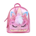 Pink unicorn plush mini backpack for girls with glitter sequins and 3D colorful horn - Rose Red