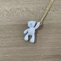 Light blue teddy bear pendant necklace with a fine gold chain on wood background - Large Bear / White