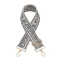 Detail of adjustable jacquard paisley strap with light gold metal swivel hooks and buckles - Gray