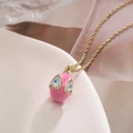 Collana placcata oro 18 carati con pendente rosa, occhio greco blu e pietre di zircone - Rosa