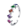 Minimalist S925 sterling silver open ring with geometric colorful zircon gemstones - Silver with Multi-color Zirconia (Adjustable)