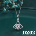 Macro shot of silver fan-shaped necklace pendant with brilliant-cut round center stone - Style DZ02 [2 Carat, No Chain]