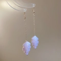 Élégantes boucles d'oreilles dorées avec pendentif feuille en résine violette irisée - 2# Crochet d'oreille-Rose-Feuille