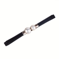 Elegante cintura elastica nera da donna con due grandi perle e dettagli in oro - Nero