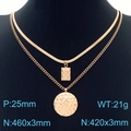 Collar de doble capa en titanio oro rosa con colgantes cuadrados y redondos de panal - Oro rosa