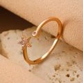 Elegant gold open ring featuring a sparkling pavé star and a round zircon stone - Rose Gold Zirconia Star Ring (3824)