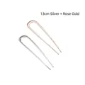 U-shaped hair pin set in silver and rose gold finishes, 13cm length minimalist metal style - 13cm Large/Combo / Silver+Rose Gold