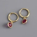 Detail of gold S925 sterling silver hoop earrings with round red zircon stone pendant - 925 Silver / Ruby Red (Gold)