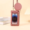 Borsa rosa multifunzionale in pelle PU per cellulare con finestra touch e portamonete - Rosa Intenso