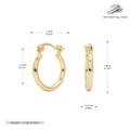 Detailed size chart for 925 sterling silver hoop earrings with gold plating finish - 15mm / 925 Silver Yellow Gold Plated