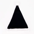 Detail of plush black Christmas hat with white faux fur trim and pompom on white backdrop - Black