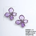 Boucles d'oreilles fleurs mauves élégantes avec base argentée et zircons - Argent + Zircon Blanc - Violet Foncé