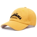 Detailed view of yellow cotton baseball cap featuring black California embroidery - Adjustable / Yellow