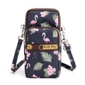 Bolso vertical de nailon para móvil en azul oscuro con estampado de flamencos y etiqueta - Estampado floral azul