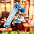 Blue unicorn liquid keychain with shell shape and floating glitter inside a clear ball - Ice Cream Unicorn-Blue