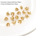 50pcs of 3.2x6.3mm golden stainless steel connector clasps and 2mm crimp end beads - Bead Tips 3.2x6.3mm Crimp Beads 2mm (100 Pieces/Pack) / Gold