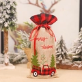 Bolsa de vino navideña con cuadros rojos y negros y bordado de tractor festivo clásico - Estilo Coche Rojo