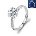 Classic silver moissanite ring featuring a six-prong setting and S925 sterling silver stamp - Luxury Ring 1 Carat / Adjustable Open