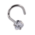 Silver stainless steel nose stud with heart-shaped zircon and curved L-shaped design - 0.8x7x3mm / Silver S-Bend Heart Clear Zircon
