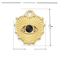 Detail of a 15x17mm gold stainless steel heart pendant with black evil eye stone - VG014