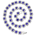 Hip hop silver Cuban chain necklace featuring square links with blue stones and rhinestones - Blue Rhinestone / 8inch / Silver