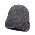 Dark gray knitted beanie with thick fleece lining and brown leather snowflake patch - Dark Gray
