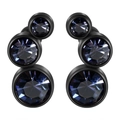 Boucles d'oreilles 16G en acier noir serties de trois cristaux bleu-violet - 16G-6mm-Oreille Gauche / Base Noire - Zircon Bleu Violet