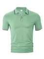 Detail of mint green polo shirt collar with navy stripes and pique fabric texture - S / Tops / Bean Green