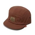 Detail of caramel brown five-panel camp cap featuring breathable metal eyelets and fabric patch - M (56-58cm) / Caramel color