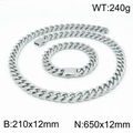 Ensemble collier et bracelet maille gourmette en acier inoxydable argenté avec fermoir - Ensemble Couleur Argent 12mm (KS141847-Z)
