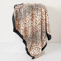 Beige leopard print satin square scarf with black borders on white pedestal - Orange Leopard Black Border (No.37)