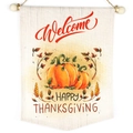 Linen style Thanksgiving banner with Welcome text, pumpkin and maple leaf illustrations - Pumpkin & Maple Leaf