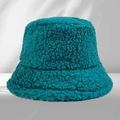 Teal curly lamb wool bucket hat with soft plush texture for autumn and winter warmth - One Size / Malachite green