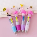 Set of four 4-color mini ballpoint pens featuring cute crown flamingo topper designs - Flamingo 4-color Pen