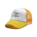 Detail der Mañana Será Bonito Aufschrift und Herz auf gelber Mesh-Trucker-Kappe - Gelb