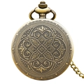 Classic vintage bronze quartz pocket watch with intricate floral embossed relief and chain - Bronze - Symmetrical Relief Pattern