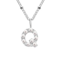 Elegant silver stainless steel necklace featuring a pearl-encrusted letter Q pendant design - Q-Steel Color