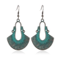 Boucles d'oreilles ethniques bohèmes à fleurs évidées avec patine argent antique - Vert Étain (11397)