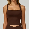 Dark brown double strap yoga vest with square neck design for women fitness - Coffee