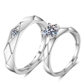 Silver plated adjustable couple rings with geometric facets and round-cut diamond accents - Ql014 / Male Style