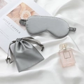 Silver grey satin sleep mask and drawstring bag set on a minimalist silk background - 2-Piece Set (Eye Mask + Bag) / Business Grey